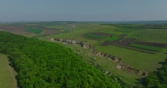aerial view of trinca canyon next to green forest
