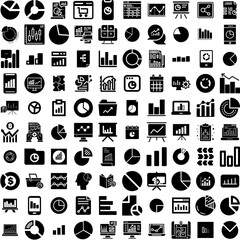 Collection Of 100 Chart Icons Set Isolated Solid Silhouette Icons Including Chart, Vector, Graph, Data, Design, Diagram, Business Infographic Elements Vector Illustration Logo