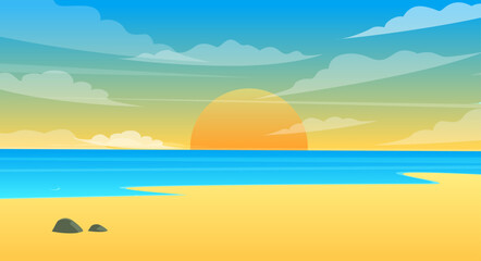 Fototapeta na wymiar flat design beach landscape sunset background