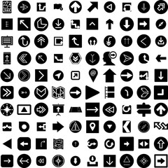 Collection Of 100 Direction Icons Set Isolated Solid Silhouette Icons Including Symbol, Vector, Direction, Sign, Background, Illustration, Arrow Infographic Elements Vector Illustration Logo