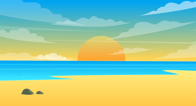 flat design beach landscape sunset background