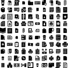 Collection Of 100 Paper Icons Set Isolated Solid Silhouette Icons Including Pattern, Paper, Background, Texture, Vintage, Blank, Grunge Infographic Elements Vector Illustration Logo