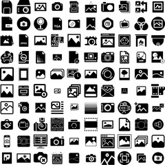 Collection Of 100 Image Icons Set Isolated Solid Silhouette Icons Including Image, Design, Vector, Web, Picture, Photo, Frame Infographic Elements Vector Illustration Logo