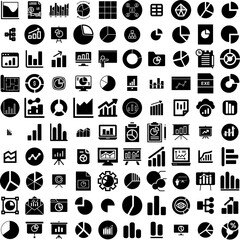 Collection Of 100 Chart Icons Set Isolated Solid Silhouette Icons Including Graph, Business, Vector, Design, Data, Chart, Diagram Infographic Elements Vector Illustration Logo