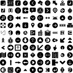 Collection Of 100 Direction Icons Set Isolated Solid Silhouette Icons Including Symbol, Vector, Direction, Illustration, Sign, Background, Arrow Infographic Elements Vector Illustration Logo