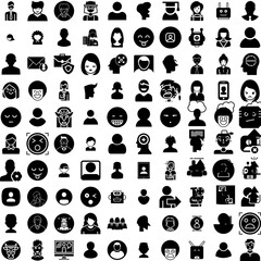 Collection Of 100 Avatar Icons Set Isolated Solid Silhouette Icons Including People, Person, Avatar, Man, Face, Human, Male Infographic Elements Vector Illustration Logo
