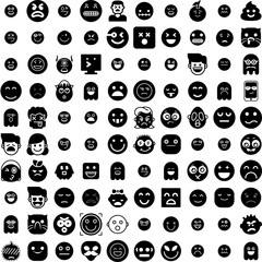 Collection Of 100 Emoji Icons Set Isolated Solid Silhouette Icons Including Symbol, Icon, Face, Sign, Emoticon, Isolated, Vector Infographic Elements Vector Illustration Logo