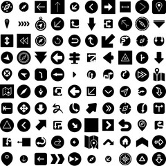 Collection Of 100 Direction Icons Set Isolated Solid Silhouette Icons Including Direction, Symbol, Arrow, Sign, Background, Vector, Illustration Infographic Elements Vector Illustration Logo