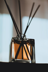 Stylish home fragrance bottle close-up
