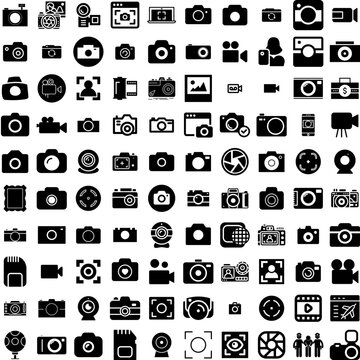 Collection Of 100 Capture Icons Set Isolated Solid Silhouette Icons Including Capture, Climate, Carbon, Energy, Co2, Technology, Gas Infographic Elements Vector Illustration Logo