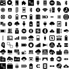 Collection Of 100 Connect Icons Set Isolated Solid Silhouette Icons Including Abstract, Internet, Connect, Network, Technology, Communication, Connection Infographic Elements Vector Illustration Logo