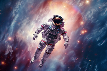 Spaceman astronaut floating in outer space. Ai generated.