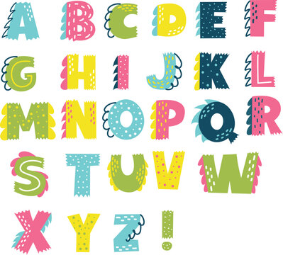 Children's alphabet in the style of dinosaurs. Set for inscriptions and lettering. Vector collection