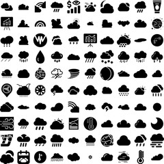 Collection Of 100 Forecast Icons Set Isolated Solid Silhouette Icons Including Sun, Vector, Forecast, Symbol, Cloud, Weather, Design Infographic Elements Vector Illustration Logo