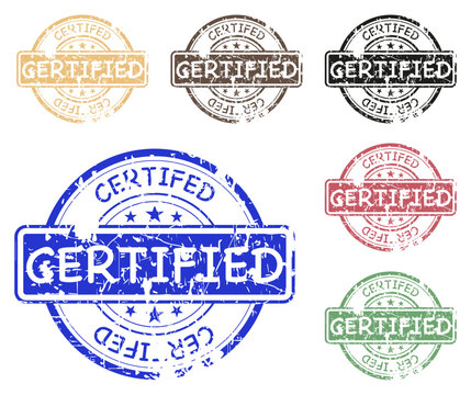 The set of stamps is certified. The stamps are old. Vector illustration.