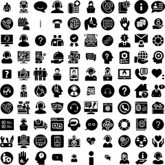 Collection Of 100 Support Icons Set Isolated Solid Silhouette Icons Including Customer, Business, Call, Service, Help, Support, Vector Infographic Elements Vector Illustration Logo