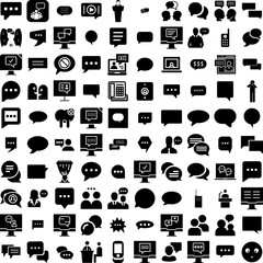 Collection Of 100 Talking Icons Set Isolated Solid Silhouette Icons Including Vector, Chat, Message, Talk, Discussion, Communication, Speak Infographic Elements Vector Illustration Logo