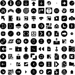 Collection Of 100 Arrow Icons Set Isolated Solid Silhouette Icons Including Arrow, Design, Symbol, Set, Collection, Sign, Vector Infographic Elements Vector Illustration Logo