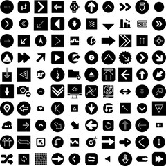 Collection Of 100 Arrow Icons Set Isolated Solid Silhouette Icons Including Design, Symbol, Vector, Sign, Arrow, Collection, Set Infographic Elements Vector Illustration Logo