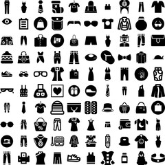 Collection Of 100 Fashion Icons Set Isolated Solid Silhouette Icons Including Style, Fashion, Trendy, Beautiful, Model, Fashionable, Woman Infographic Elements Vector Illustration Logo