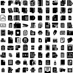 Collection Of 100 Paper Icons Set Isolated Solid Silhouette Icons Including Blank, Paper, Grunge, Background, Pattern, Vintage, Texture Infographic Elements Vector Illustration Logo