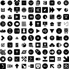Collection Of 100 Arrow Icons Set Isolated Solid Silhouette Icons Including Set, Vector, Symbol, Design, Arrow, Sign, Collection Infographic Elements Vector Illustration Logo