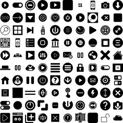 Collection Of 100 Button Icons Set Isolated Solid Silhouette Icons Including Modern, Web, Button, Illustration, Vector, Design, Icon Infographic Elements Vector Illustration Logo