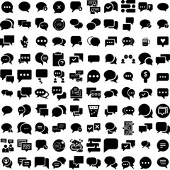Collection Of 100 Bubbles Icons Set Isolated Solid Silhouette Icons Including Bubble, Speech, Message, Illustration, Vector, Set, Dialog Infographic Elements Vector Illustration Logo