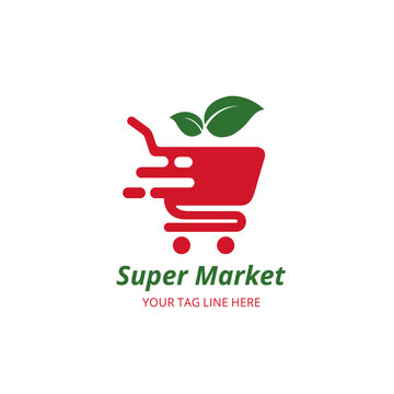 logo concept for shop , supermarket or supermall. organic shopping cart logo design.
