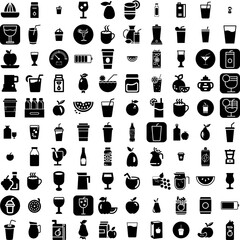 Collection Of 100 Juice Icons Set Isolated Solid Silhouette Icons Including Drink, Healthy, Orange, Fresh, Juice, Fruit, Background Infographic Elements Vector Illustration Logo