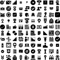 Collection Of 100 Success Icons Set Isolated Solid Silhouette Icons Including Career, Successful, Success, Achievement, Business, Concept, Leadership Infographic Elements Vector Illustration Logo