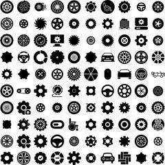 Collection Of 100 Wheel Icons Set Isolated Solid Silhouette Icons Including Lottery, Game, Graphic, Wheel, Lucky, Illustration, Prize Infographic Elements Vector Illustration Logo