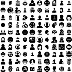 Collection Of 100 Avatar Icons Set Isolated Solid Silhouette Icons Including Avatar, Male, Person, Human, Man, Face, People Infographic Elements Vector Illustration Logo