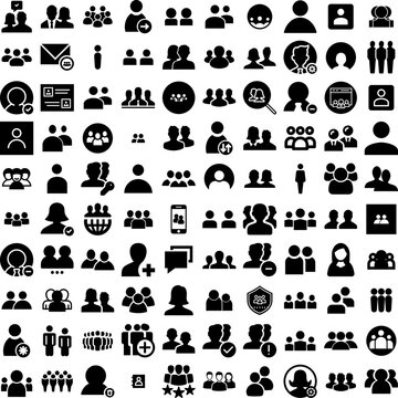 Collection Of 100 Users Icons Set Isolated Solid Silhouette Icons Including Vector, Icon, Business, People, User, Illustration, Avatar Infographic Elements Vector Illustration Logo