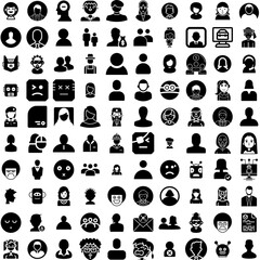Collection Of 100 Avatar Icons Set Isolated Solid Silhouette Icons Including Human, Male, Man, Avatar, People, Person, Face Infographic Elements Vector Illustration Logo