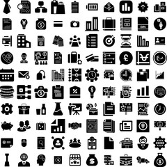 Collection Of 100 Business Icons Set Isolated Solid Silhouette Icons Including Teamwork, Communication, Corporate, Business, Technology, Success, Office Infographic Elements Vector Illustration Logo