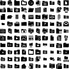 Collection Of 100 Folder Icons Set Isolated Solid Silhouette Icons Including Design, Open, Folder, Paper, File, Document, Business Infographic Elements Vector Illustration Logo