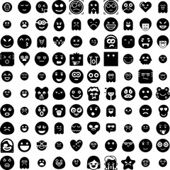 Collection Of 100 Emoji Icons Set Isolated Solid Silhouette Icons Including Sign, Emoticon, Isolated, Icon, Symbol, Face, Vector Infographic Elements Vector Illustration Logo