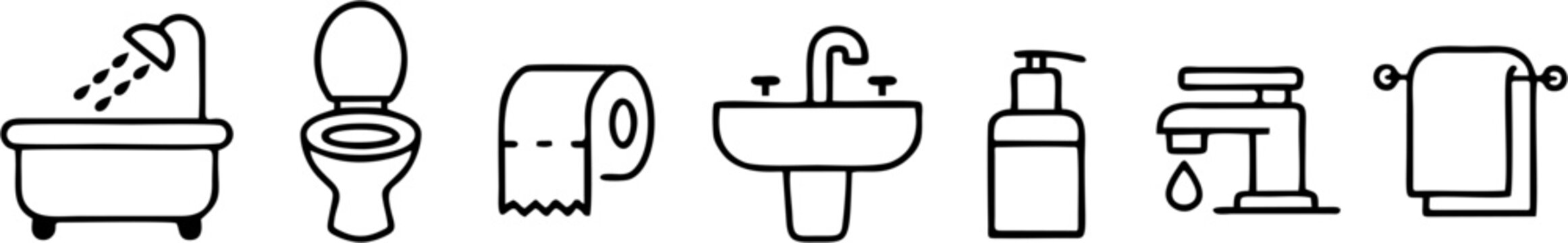 Bathroom toilet and sink - thin line icon collection on white background