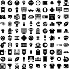Collection Of 100 Competition Icons Set Isolated Solid Silhouette Icons Including Leadership, Concept, Business, Competition, Success, Team, Winner Infographic Elements Vector Illustration Logo