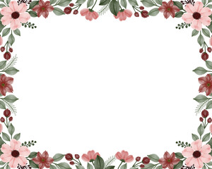 white background with red and peach floral frame