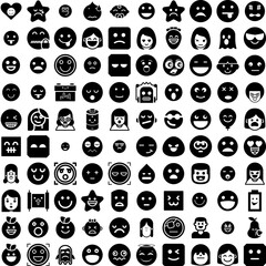 Collection Of 100 Emotion Icons Set Isolated Solid Silhouette Icons Including Expression, Symbol, Illustration, Smile, Face, Emotion, Happy Infographic Elements Vector Illustration Logo