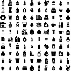 Collection Of 100 Liquid Icons Set Isolated Solid Silhouette Icons Including Liquid, 3D, Shape, Background, Design, Abstract, Vector Infographic Elements Vector Illustration Logo