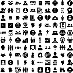 Collection Of 100 People Icons Set Isolated Solid Silhouette Icons Including Female, People, Team, Business, Group, Person, Work Infographic Elements Vector Illustration Logo