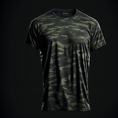 T-shirt mockup in camo color. Mockup of realistic shirt with short sleeves. Blank t-shirt template with empty space for design.
