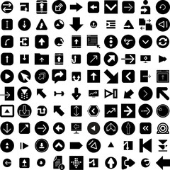 Collection Of 100 Arrow Icons Set Isolated Solid Silhouette Icons Including Set, Arrow, Design, Sign, Collection, Vector, Symbol Infographic Elements Vector Illustration Logo