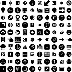 Collection Of 100 Direction Icons Set Isolated Solid Silhouette Icons Including Background, Vector, Symbol, Sign, Direction, Arrow, Illustration Infographic Elements Vector Illustration Logo