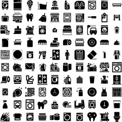 Collection Of 100 Clean Icons Set Isolated Solid Silhouette Icons Including Hygiene, Cleaner, Wash, Icon, Spray, Clean, Vector Infographic Elements Vector Illustration Logo