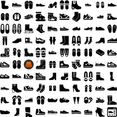 Collection Of 100 Footwear Icons Set Isolated Solid Silhouette Icons Including Casual, Foot, Shoes, Fashion, Shoe, Footwear, Female Infographic Elements Vector Illustration Logo
