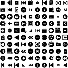 Collection Of 100 Previous Icons Set Isolated Solid Silhouette Icons Including Vector, Web, Icon, Previous, Arrow, Button, Symbol Infographic Elements Vector Illustration Logo